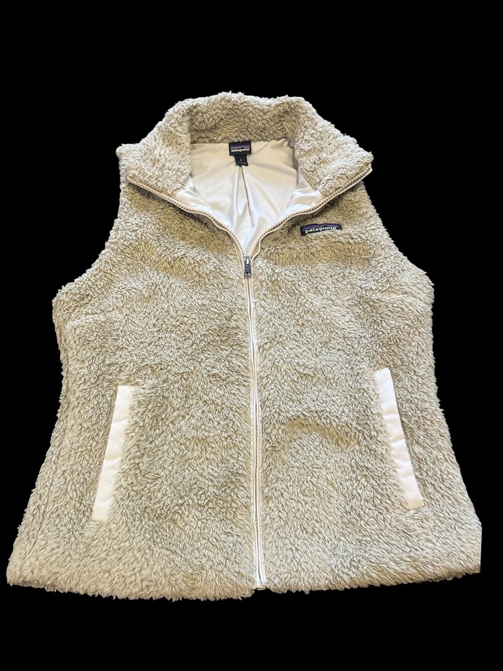 Patagonia vest Women Sz S-Cream-Zip front-logo-1169